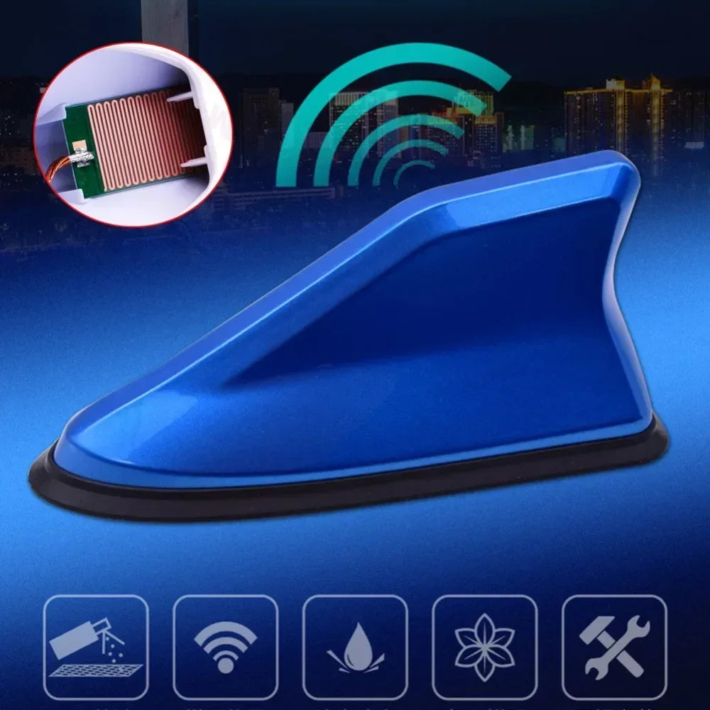 Carbon Fiber Look Car Roof Top Mount Shark Fin Aerial Antenna Toppers Auto Radio AM FM Antenna Signal Amplifier Aerial Universal