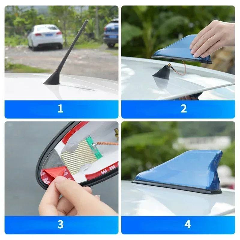 Universal Carbon Fiber Look Car Roof Top Mount Shark Fin Aerial Antenna Toppers Auto Radio AM FM Antenna Signal Amplifier
